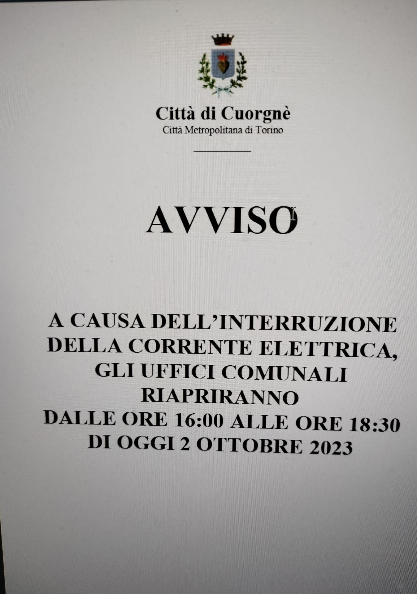 Avviso interruzione energia elettrica